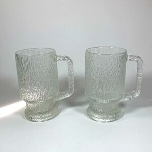 Vintage Indiana Glass Crystal Ice Footed Handled Beer Mug Set